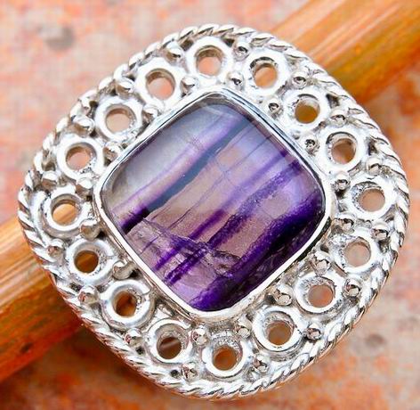 SIGNATURE RARE FLUORITE SOLID SILVER RING-sz 7